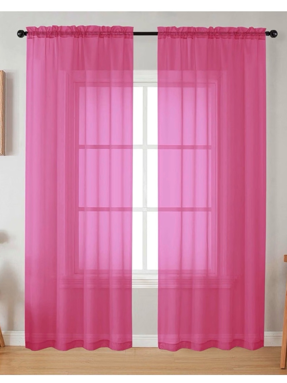 Set of Two Pink Sheer Curtain Panels